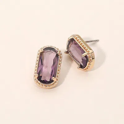 Fashnzfab Rectangular Faceted Stone Cluster Stud Earrings In Purple