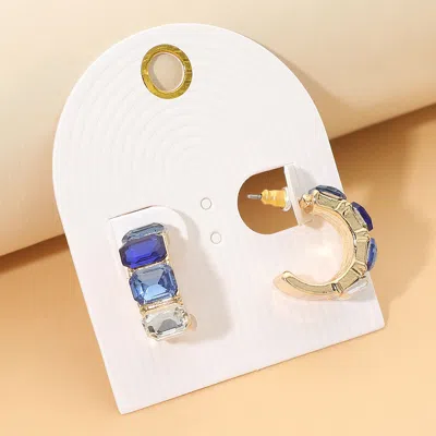 Fashnzfab Rectangular Faceted Stone Hoop Earrings In Multi