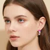 Fashnzfab Rectangular Faceted Stone Hoop Earrings In Multi
