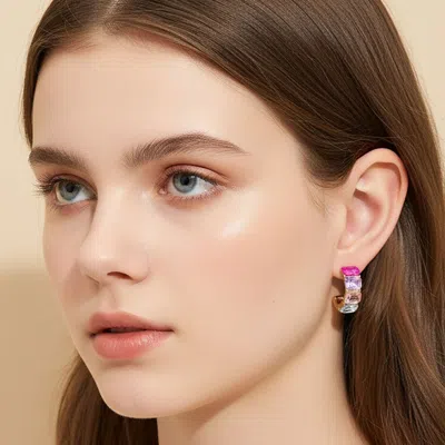 Fashnzfab Rectangular Faceted Stone Hoop Earrings In Multi