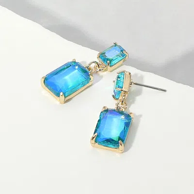 Fashnzfab Rectangular Glass Stone Cluster Dangle Evening Earrings In Blue