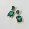 Fashnzfab Rectangular Glass Stone Cluster Dangle Evening Earrings In Green