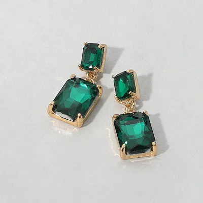 Fashnzfab Rectangular Glass Stone Cluster Dangle Evening Earrings In Green