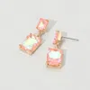 Fashnzfab Rectangular Glass Stone Cluster Dangle Evening Earrings In Pink