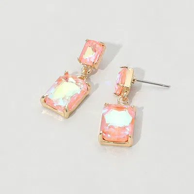 Fashnzfab Rectangular Glass Stone Cluster Dangle Evening Earrings In Pink