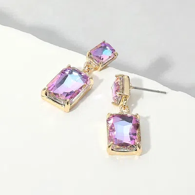 Fashnzfab Rectangular Glass Stone Cluster Dangle Evening Earrings In Purple