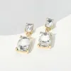 Fashnzfab Rectangular Glass Stone Cluster Dangle Evening Earrings In Silver
