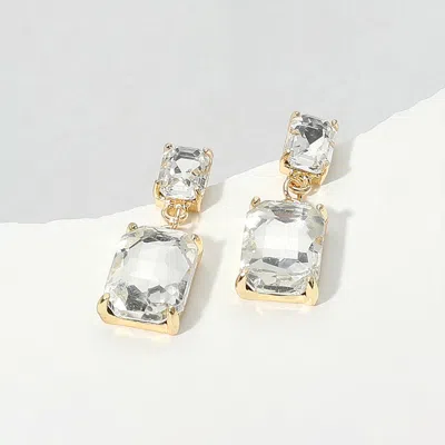 Fashnzfab Rectangular Glass Stone Cluster Dangle Evening Earrings In Silver