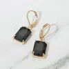 Fashnzfab Rectangular Glass Stone Drop Dangle Earrings In Black
