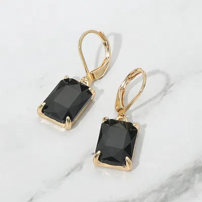 Fashnzfab Rectangular Glass Stone Drop Dangle Earrings In Black
