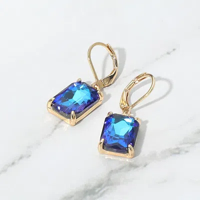Fashnzfab Rectangular Glass Stone Drop Dangle Earrings In Blue