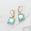 Fashnzfab Rectangular Glass Stone Drop Dangle Earrings In Gold