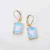 Fashnzfab Rectangular Glass Stone Drop Dangle Earrings In Orange