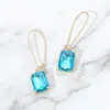 Fashnzfab Rectangular Glass Stone Long Drop Dangle Earrings In Blue