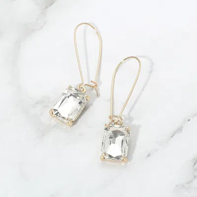 Fashnzfab Rectangular Glass Stone Long Drop Dangle Earrings In Gold
