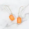 Fashnzfab Rectangular Glass Stone Long Drop Dangle Earrings In Orange
