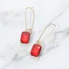 Fashnzfab Rectangular Glass Stone Long Drop Dangle Earrings In Red