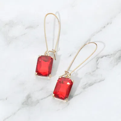 Fashnzfab Rectangular Glass Stone Long Drop Dangle Earrings In Red