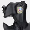 Fashnzfab Rectangular Glass Stone Pointed Evening Earrings - Ab, Rhodium In Multi