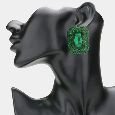 Fashnzfab Rectangular Glass Stone Pointed Evening Earrings - Emerald In Green