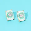 Fashnzfab Rectangular Mahjong Tile Cluster Stud Earrings In Gold
