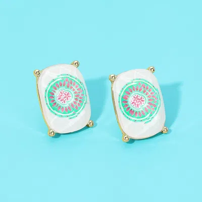 Fashnzfab Rectangular Mahjong Tile Cluster Stud Earrings In Gold