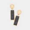 Fashnzfab Rectangular Natural Stone Drop Dangle Earrings - Jet Black In Gold