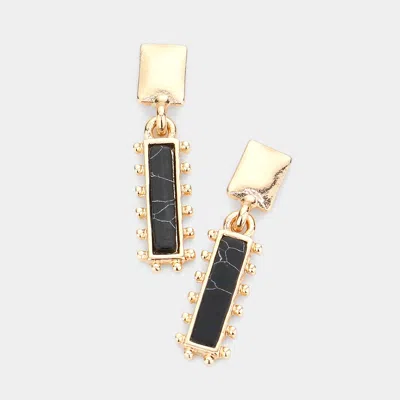 Fashnzfab Rectangular Natural Stone Drop Dangle Earrings - Jet Black In Gold