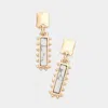 Fashnzfab Rectangular Natural Stone Drop Dangle Earrings - Howlite In Silver
