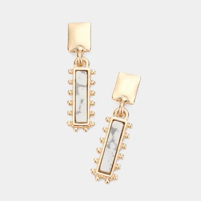 Fashnzfab Rectangular Natural Stone Drop Dangle Earrings - Howlite In Silver