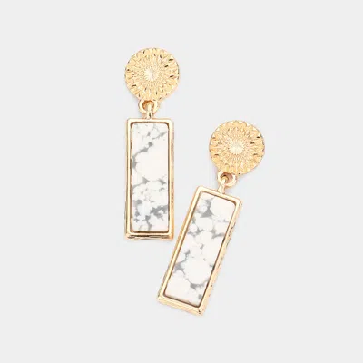 Fashnzfab Rectangular Natural Stone Drop Dangle Earrings In Silver