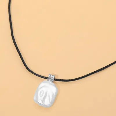 Fashnzfab Rectangular Pearl Pendant Adjustable Long Cord Necklace In Silver