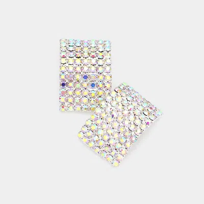 Fashnzfab Rectangular Rhinestone Paved Earrings In Multi