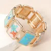 Fashnzfab Rectangular Starfish Epoxy Cluster Link Stretch Bracelet Gold, Multi In Multi