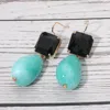 Fashnzfab Rectangular Stone Cluster Accent Marbled Resin Pebble Drop Dangle Earrings In Blue