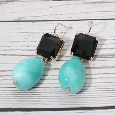 Fashnzfab Rectangular Stone Cluster Accent Marbled Resin Pebble Drop Dangle Earrings In Blue