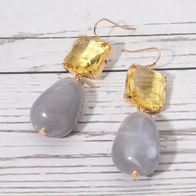 Fashnzfab Rectangular Stone Cluster Accent Marbled Resin Pebble Drop Dangle Earrings In Gray
