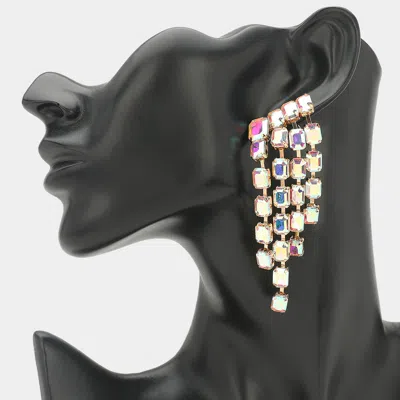 Fashnzfab Rectangular Stone Cluster Drop Chandelier Statement Evening Earrings - Ab, Gold In Multi