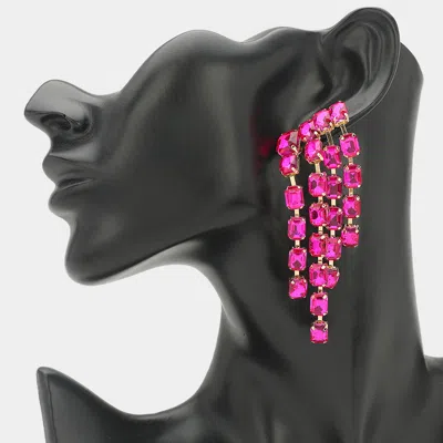 Fashnzfab Rectangular Stone Cluster Drop Chandelier Statement Evening Earrings - Fuchsia In Pink