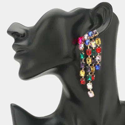 Fashnzfab Rectangular Stone Cluster Drop Chandelier Statement Evening Earrings - Multi
