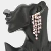 Fashnzfab Rectangular Stone Cluster Drop Chandelier Statement Evening Earrings - Pink In Pink