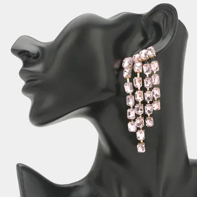 Fashnzfab Rectangular Stone Cluster Drop Chandelier Statement Evening Earrings - Pink