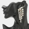 Fashnzfab Rectangular Stone Cluster Drop Chandelier Statement Evening Earrings In Silver