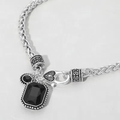 Fashnzfab Rectangular Stone Pendant Antique Metal Necklace In Multi