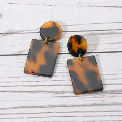 Fashnzfab Rectangular Tortoise Resin Drop Earrings In Gray