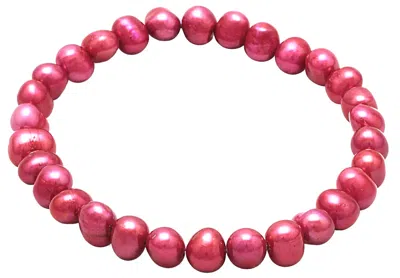 Fashnzfab Red Cultured Freshwater Pearl Stretch Bracelet In Pink