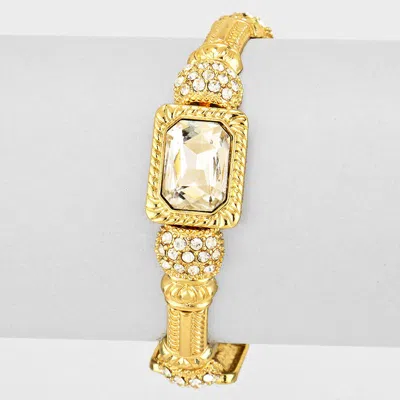 Fashnzfab Regal Glass Stretch Bracelet Clear, Gold