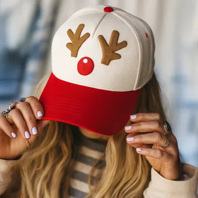 Fashnzfab Reindeer Antler Embroidered Five Panel Canvas Snapback Baseball Cap In Red