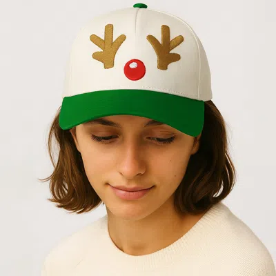 Fashnzfab Reindeer Antler Embroidered Five Panel Canvas Snapback Baseball Cap In Green