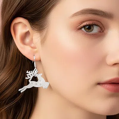 Fashnzfab Reindeer Charm Drop Dangle Earrings In Silver